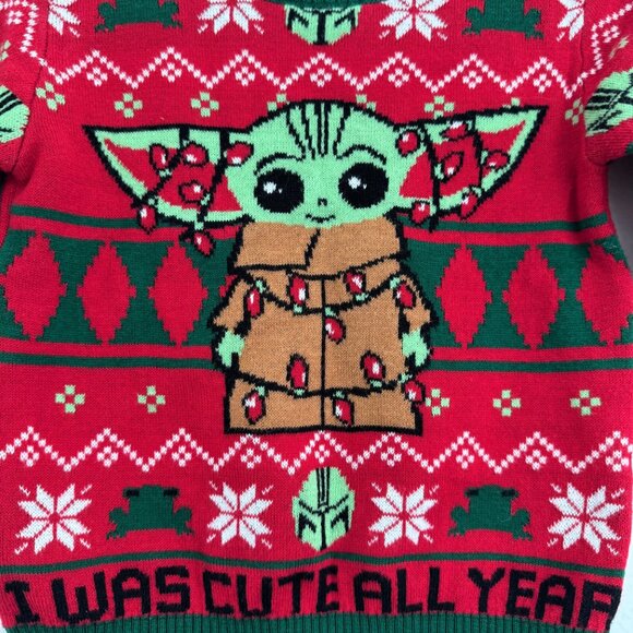 12Mo Kid's Star Wars Holiday Christmas Sweater - Baby Yoda "I Was Cute All Year" - Picture 4 of 5
